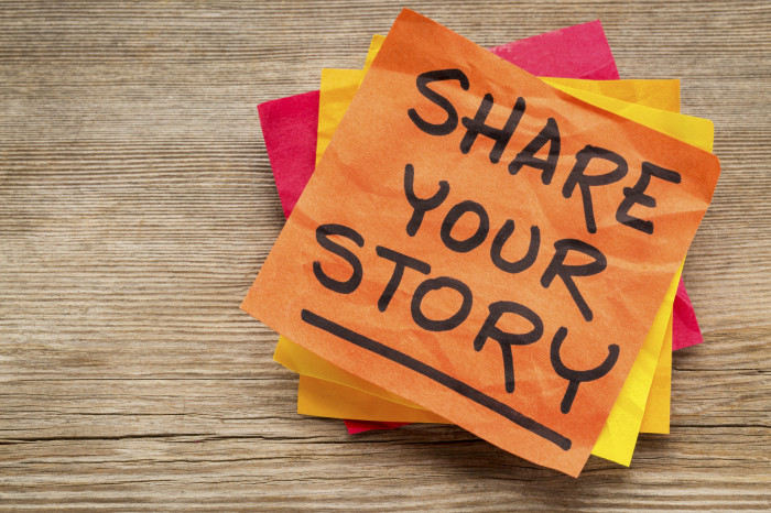 share your story on sticky note